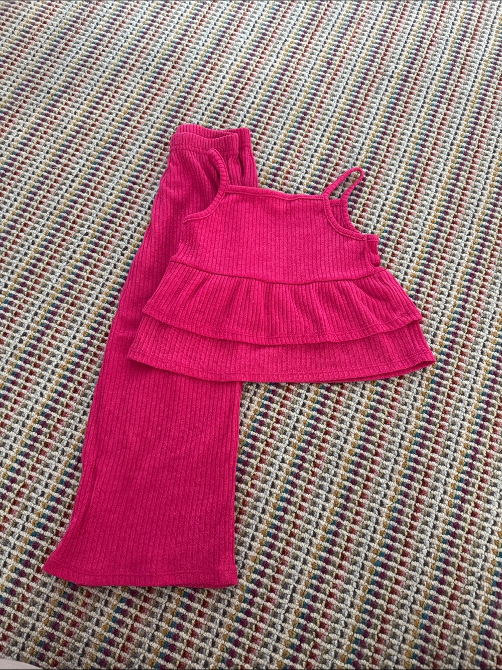 btween Hot Pink Ribbed Ruffle Tank & Pants Matching Set